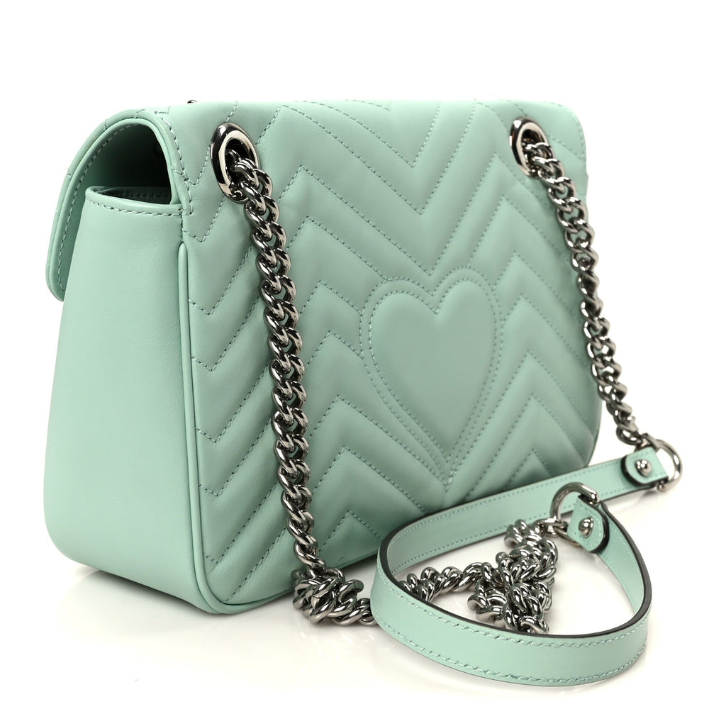 Gucci Calfskin Matelasse Small GG Marmont Shoulder Bag Water Green