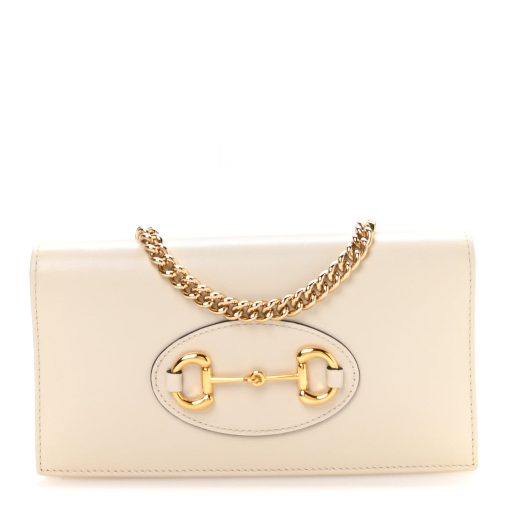 Gucci Boarded Plutone Calfskin Horsebit 1955 Wallet On Chain Mystic White