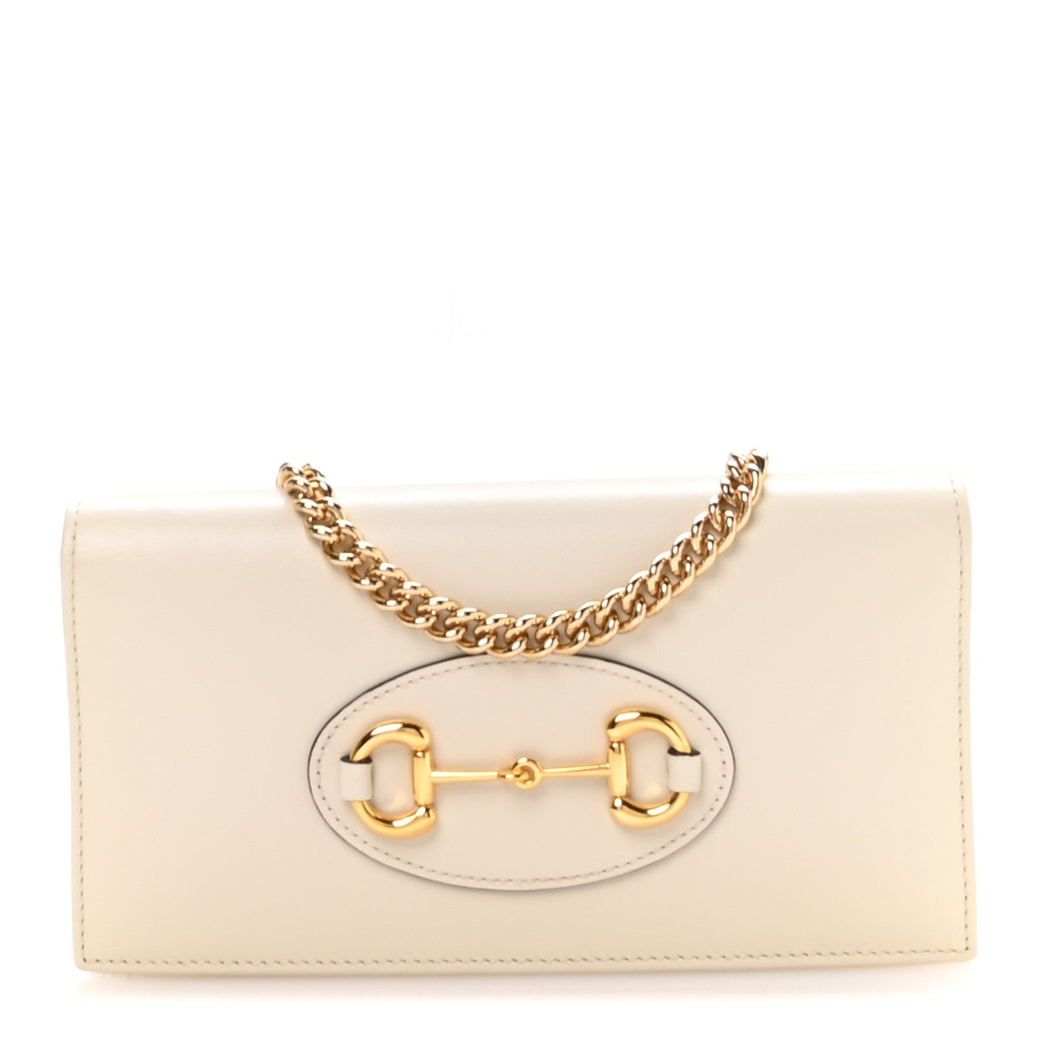 Gucci Boarded Plutone Calfskin Horsebit 1955 Wallet On Chain Mystic White