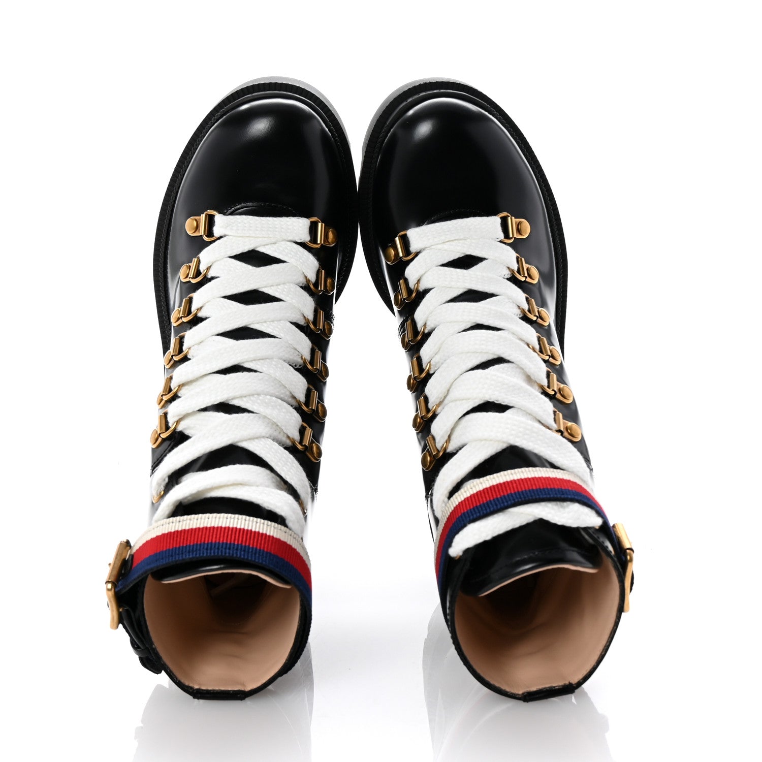 Gucci Calfskin Sylvie Web Lace Up Combat Boots 35 Black