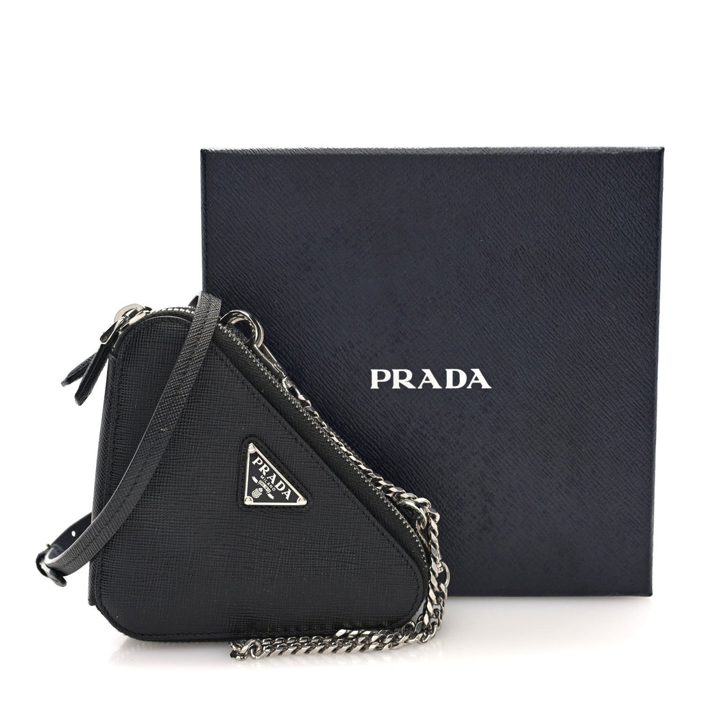 Prada Saffiano Mini Triangle Crossbody Pouch Black