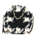 Chanel Wool Tweed Lambskin Quilted Round Clutch With Chain and Coin Purse Black White
