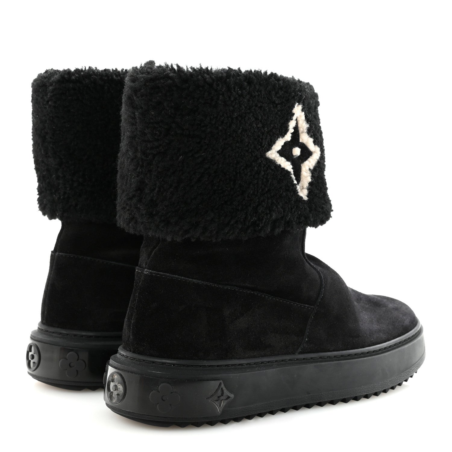 Louis Vuitton Suede Calfskin Shearling Snowdrop Flat Ankle Boot 37.5 Black