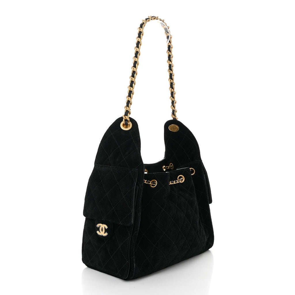 Chanel Suede Quilted Small Chanel 25 Handbag Black
