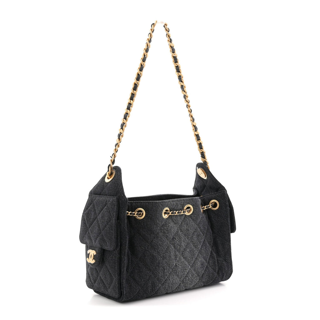Chanel Washed Denim Quilted Mini Chanel 25 Handbag Black
