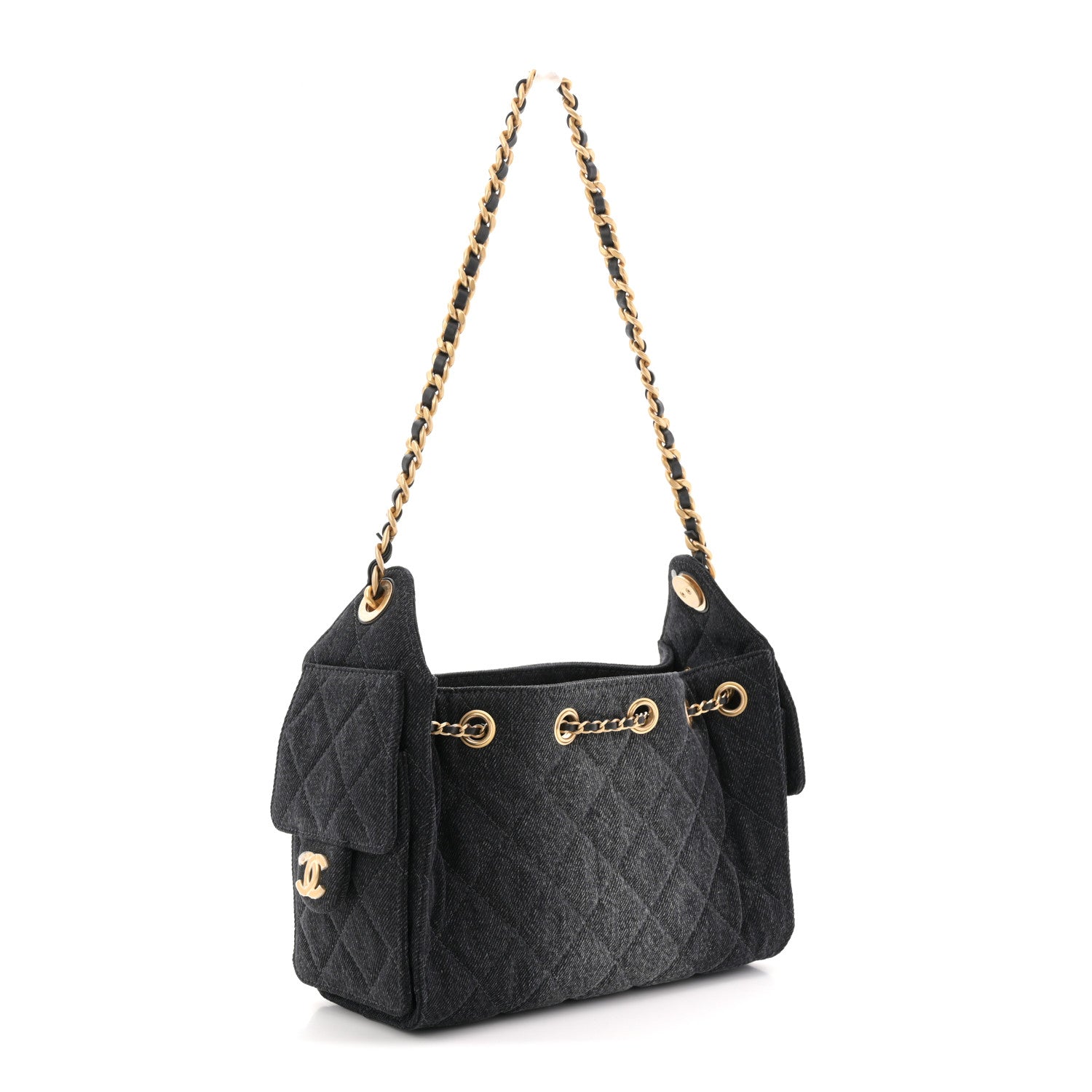 Chanel Washed Denim Quilted Mini Chanel 25 Handbag Black