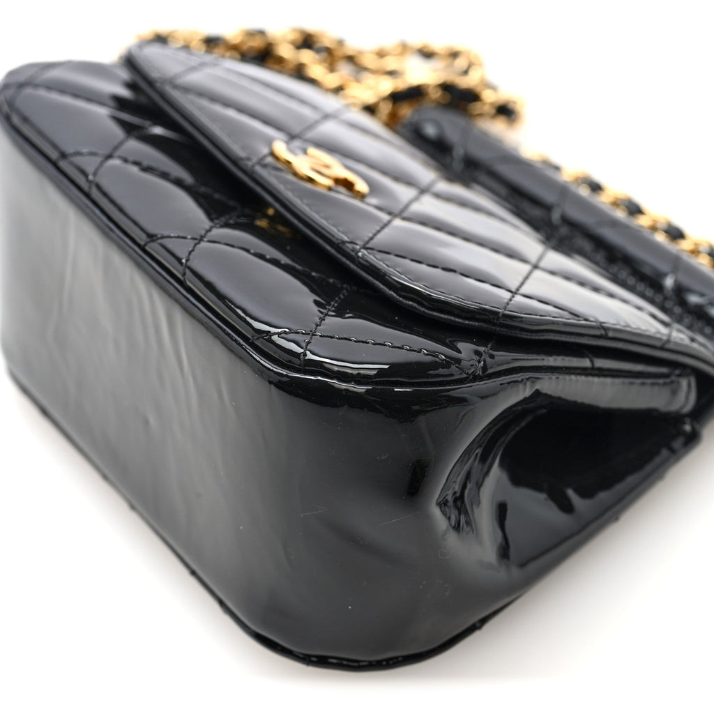 Chanel Patent Quilted Frame Clutch Flap With Chain Black