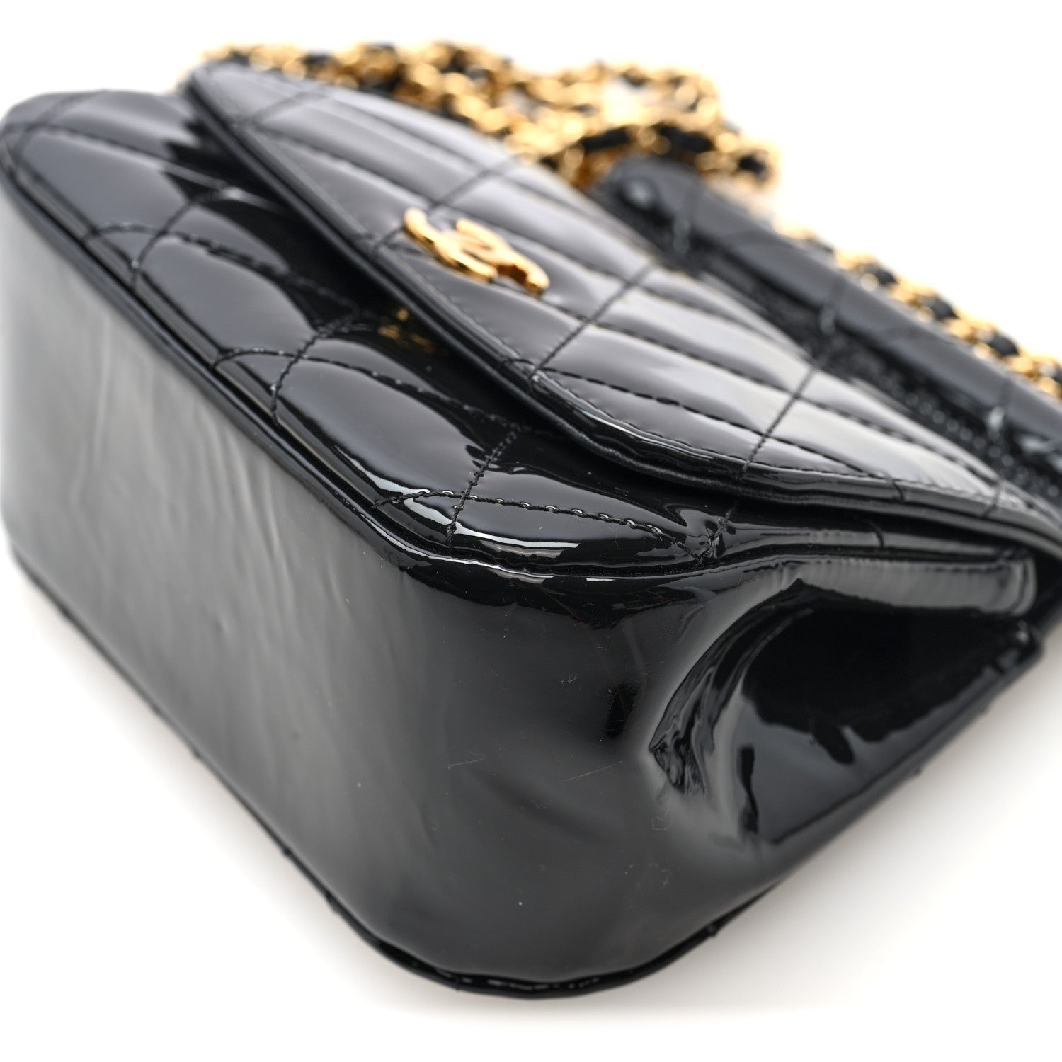 Chanel Patent Quilted Frame Clutch Flap With Chain Black