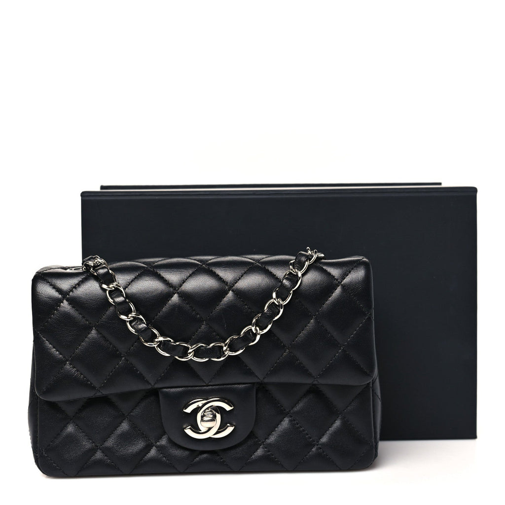 Chanel Lambskin Quilted Mini Rectangular Flap Black