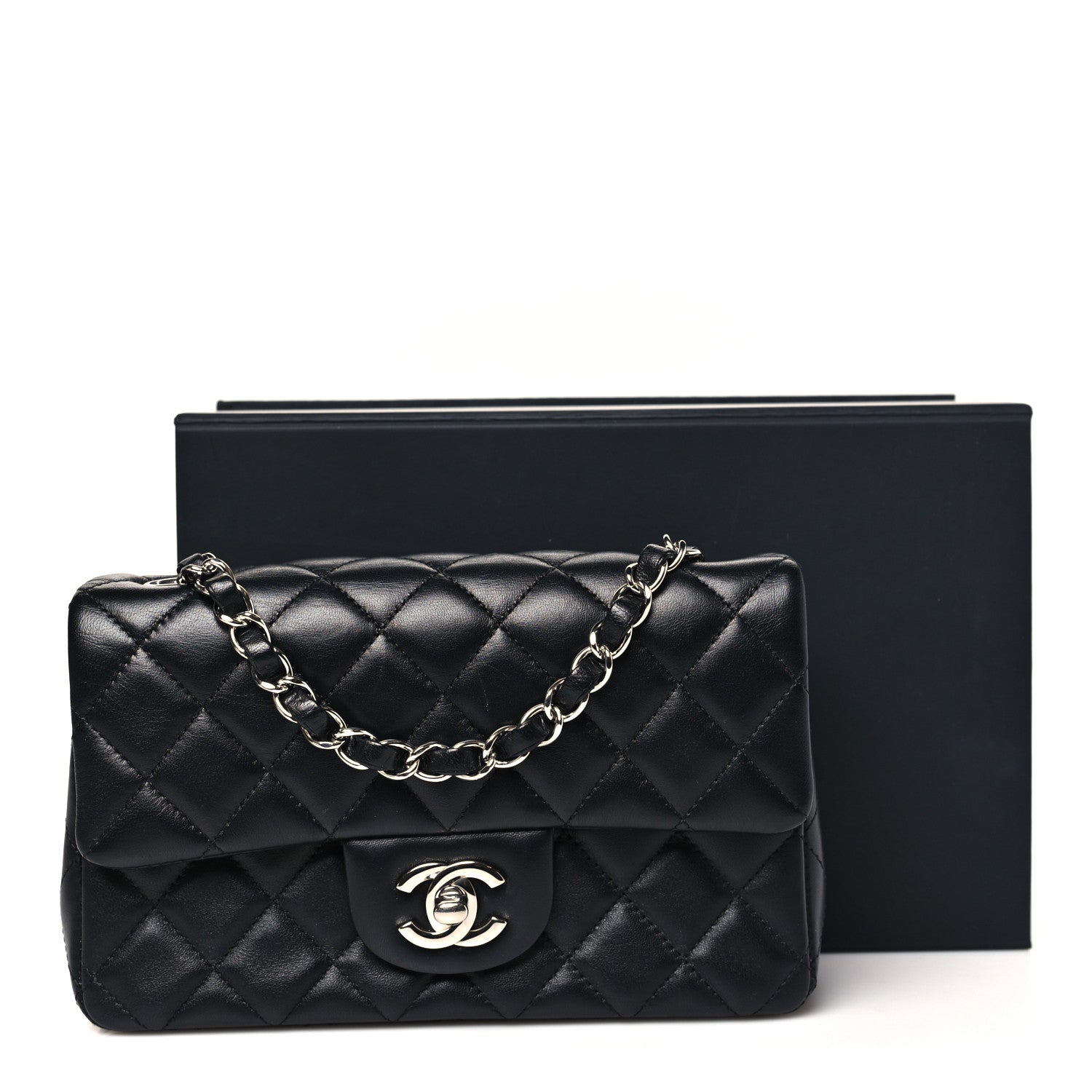Chanel Lambskin Quilted Mini Rectangular Flap Black