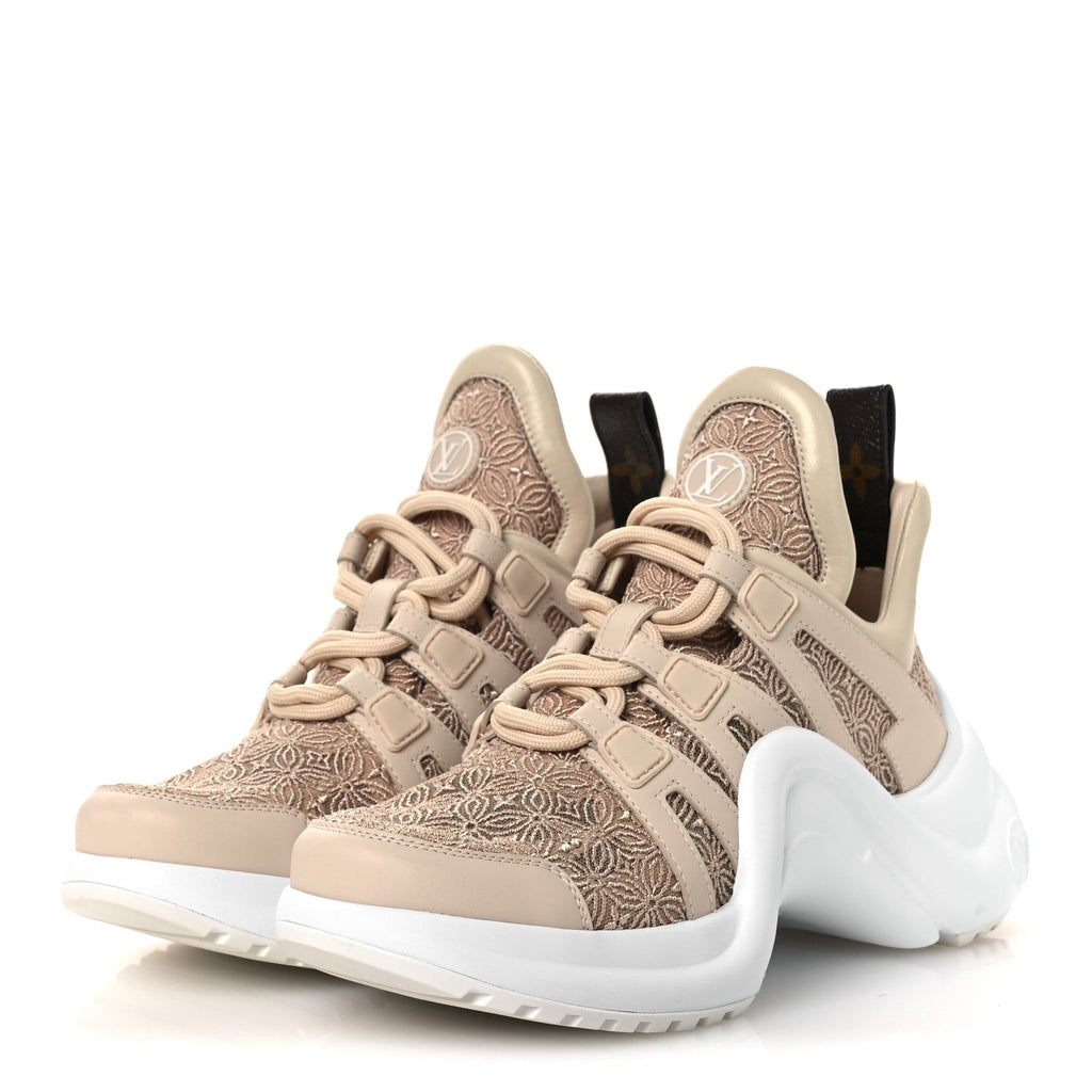 Louis Vuitton Fabric Embroidered Calfskin LV Archlight Sneakers 37 Nude
