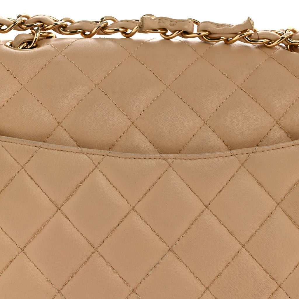 Chanel Lambskin Quilted Jumbo Single Flap Beige