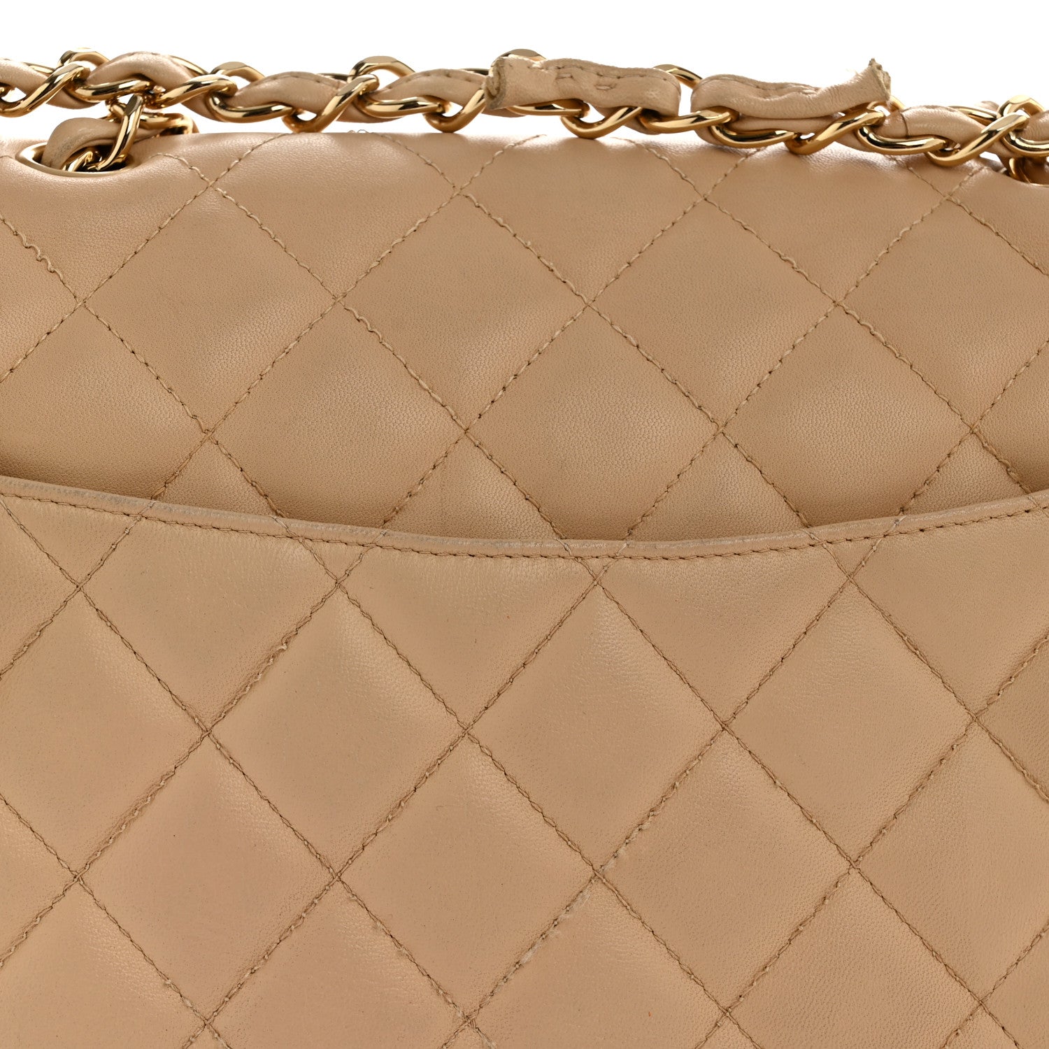 Chanel Lambskin Quilted Jumbo Single Flap Beige