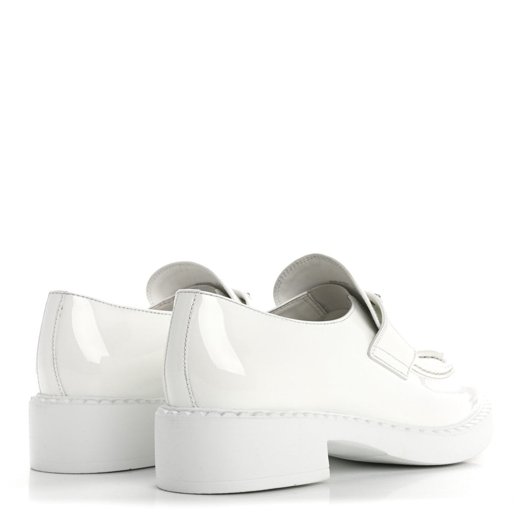 Prada Vernice Triangle 50mm Loafers 39.5 White