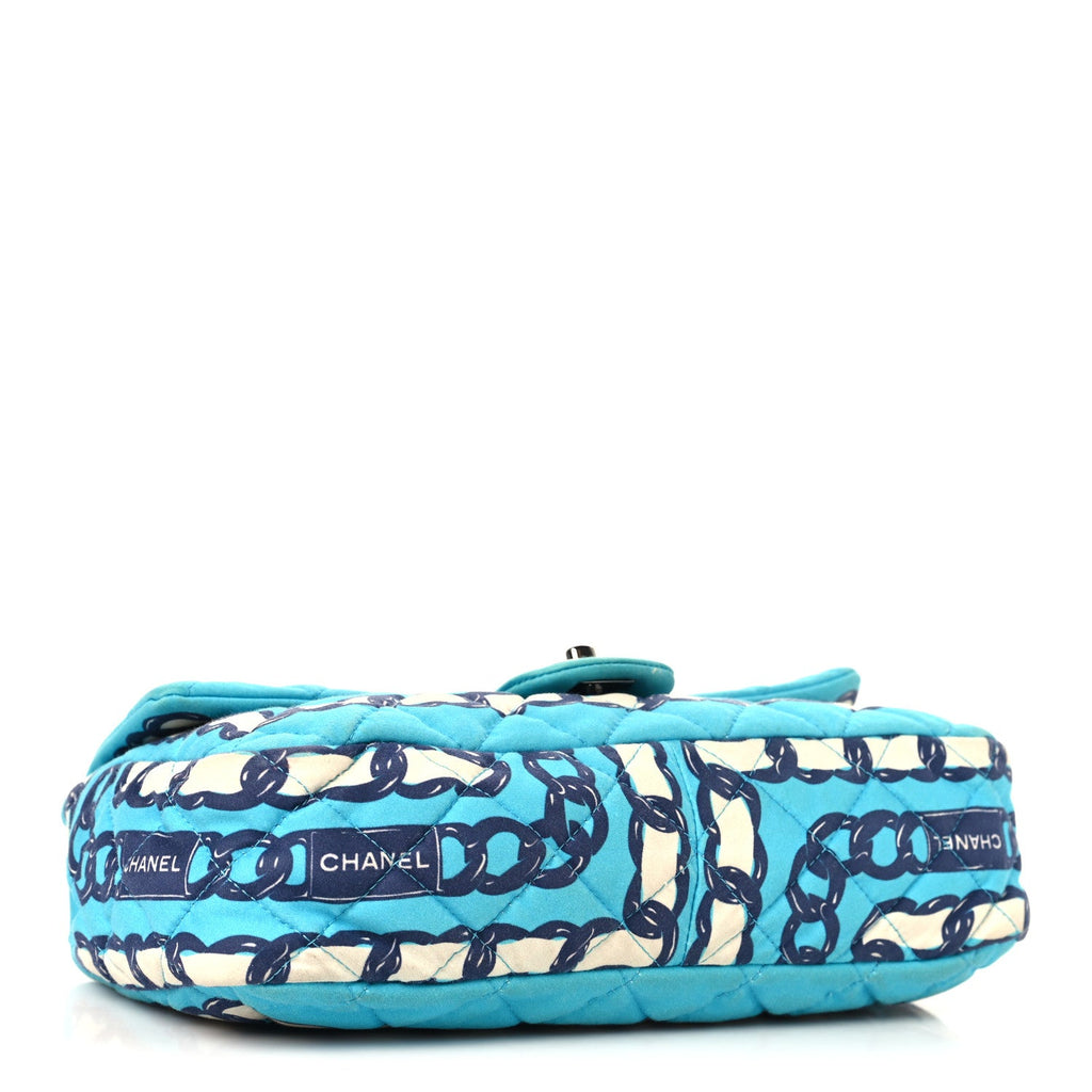 Chanel Silk Chain Printed Medium Single Flap Blue