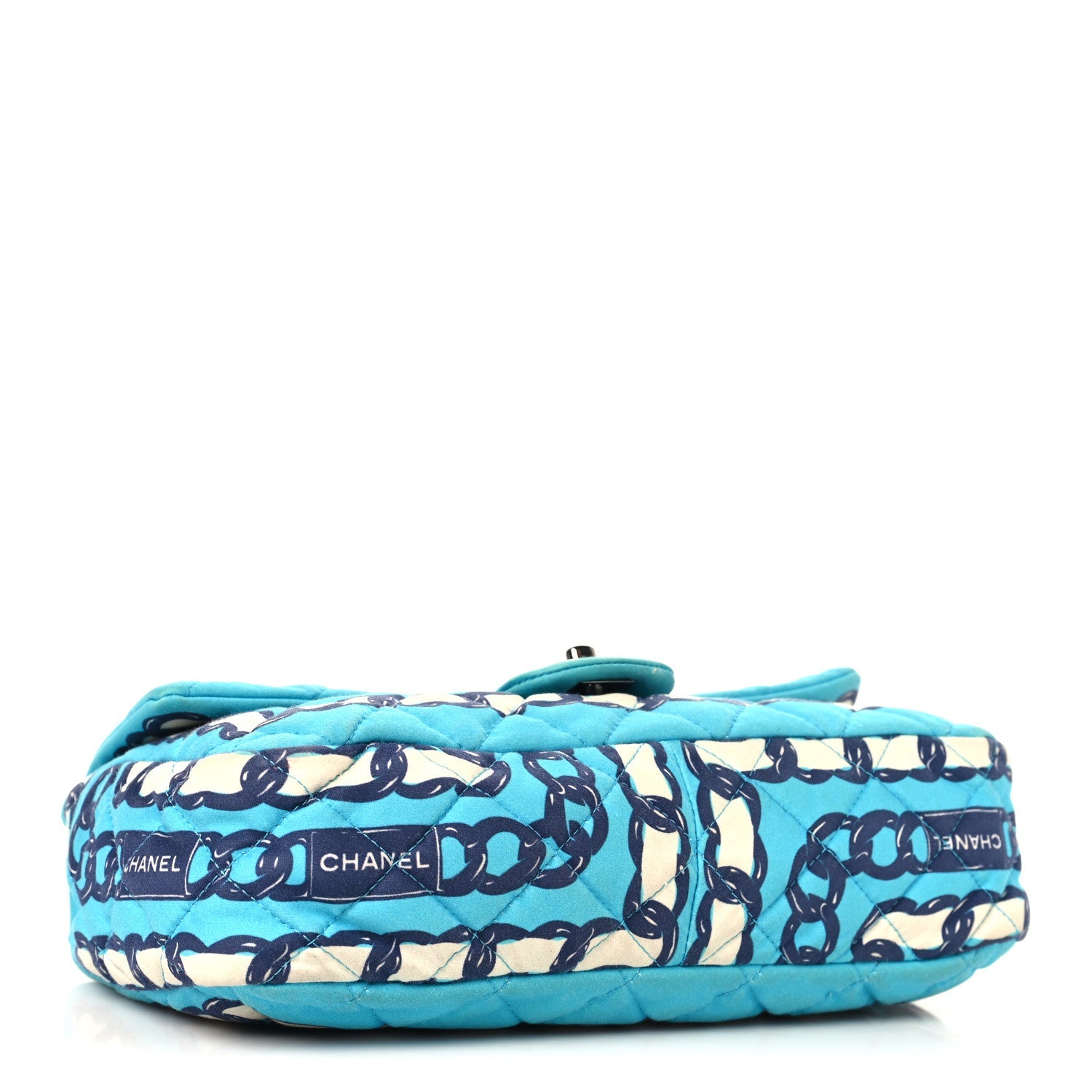 Chanel Silk Chain Printed Medium Single Flap Blue