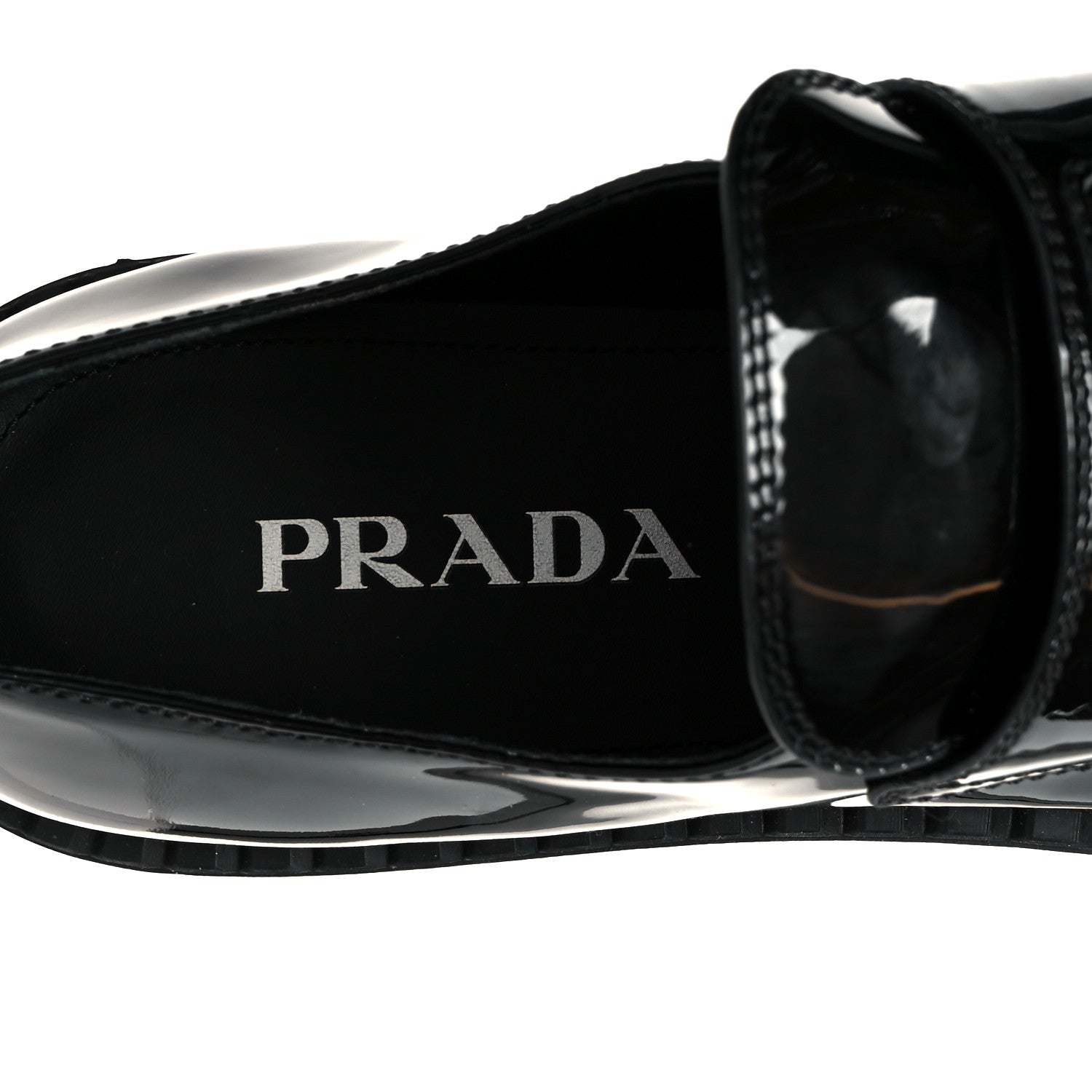Prada Vernice Metal Triangle Logo 50mm Loafers 39.5 Black