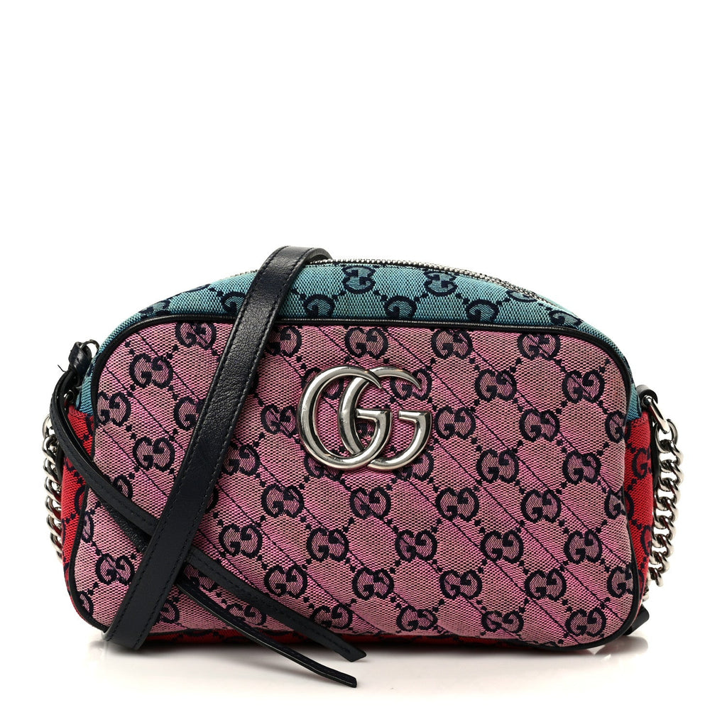 Gucci Monogram Multicolor Matelasse Diagonal Small GG Marmont Chain Shoulder Bag Pink Blue Green Red Light Blue