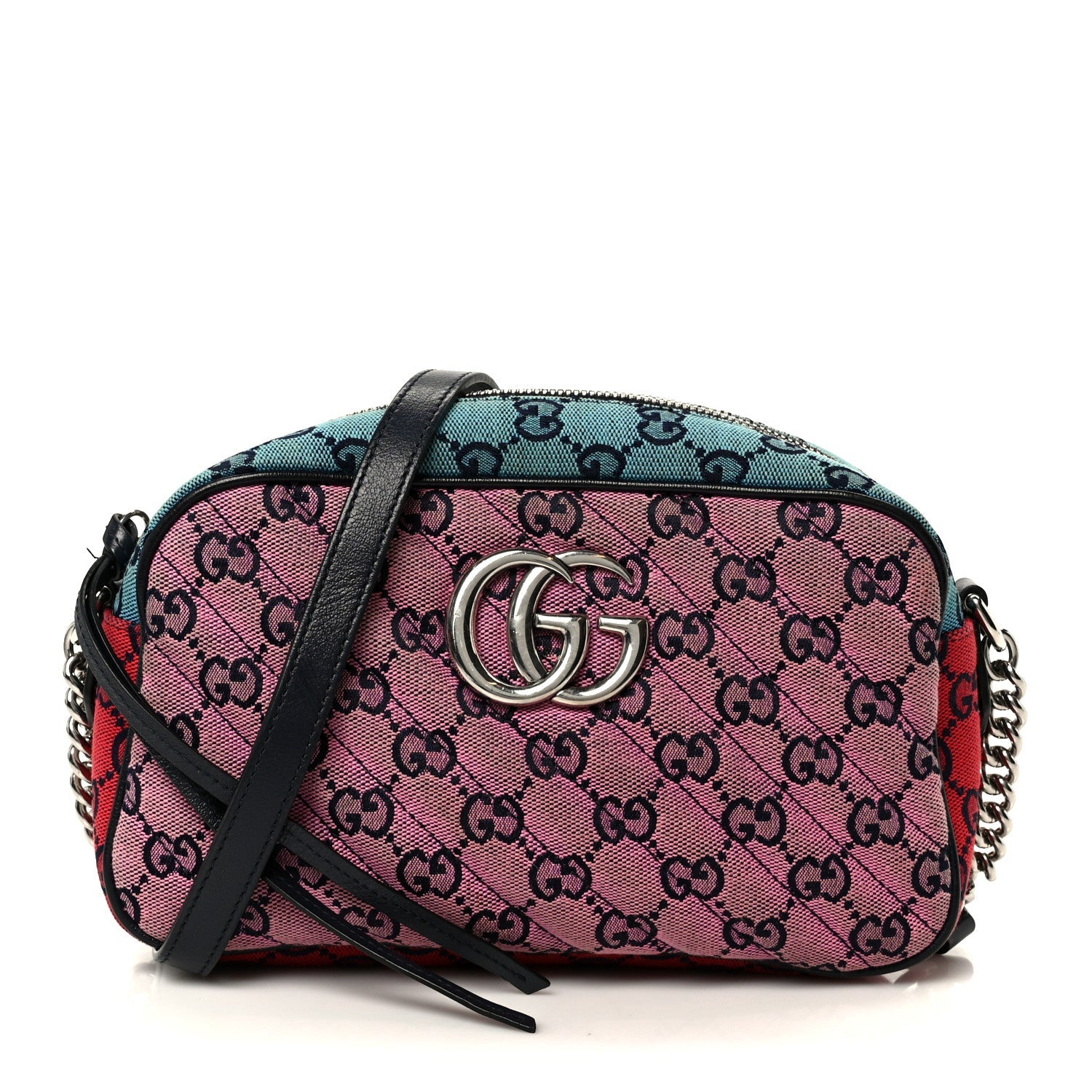 Gucci Monogram Multicolor Matelasse Diagonal Small GG Marmont Chain Shoulder Bag Pink Blue Green Red Light Blue