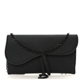 Christian Dior Ultra Matte Calfskin Saddle Chain Wallet Pouch Black
