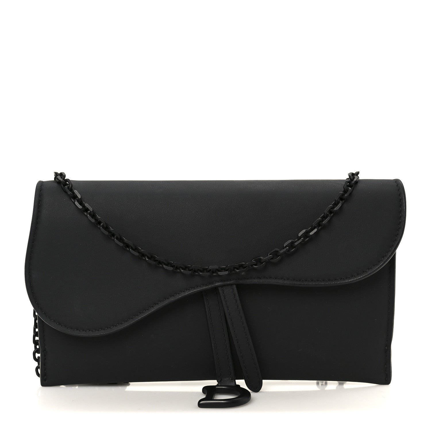 Christian Dior Ultra Matte Calfskin Saddle Chain Wallet Pouch Black