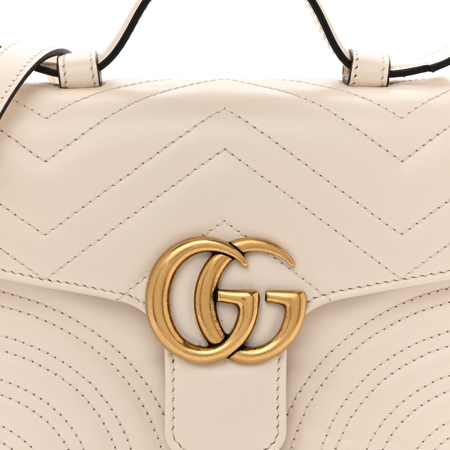 Gucci Calfskin Matelasse Mini GG Marmont Top Handle Shoulder Bag White