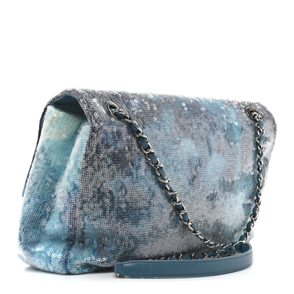 Chanel Sequin Large Waterfall Flap Light Blue