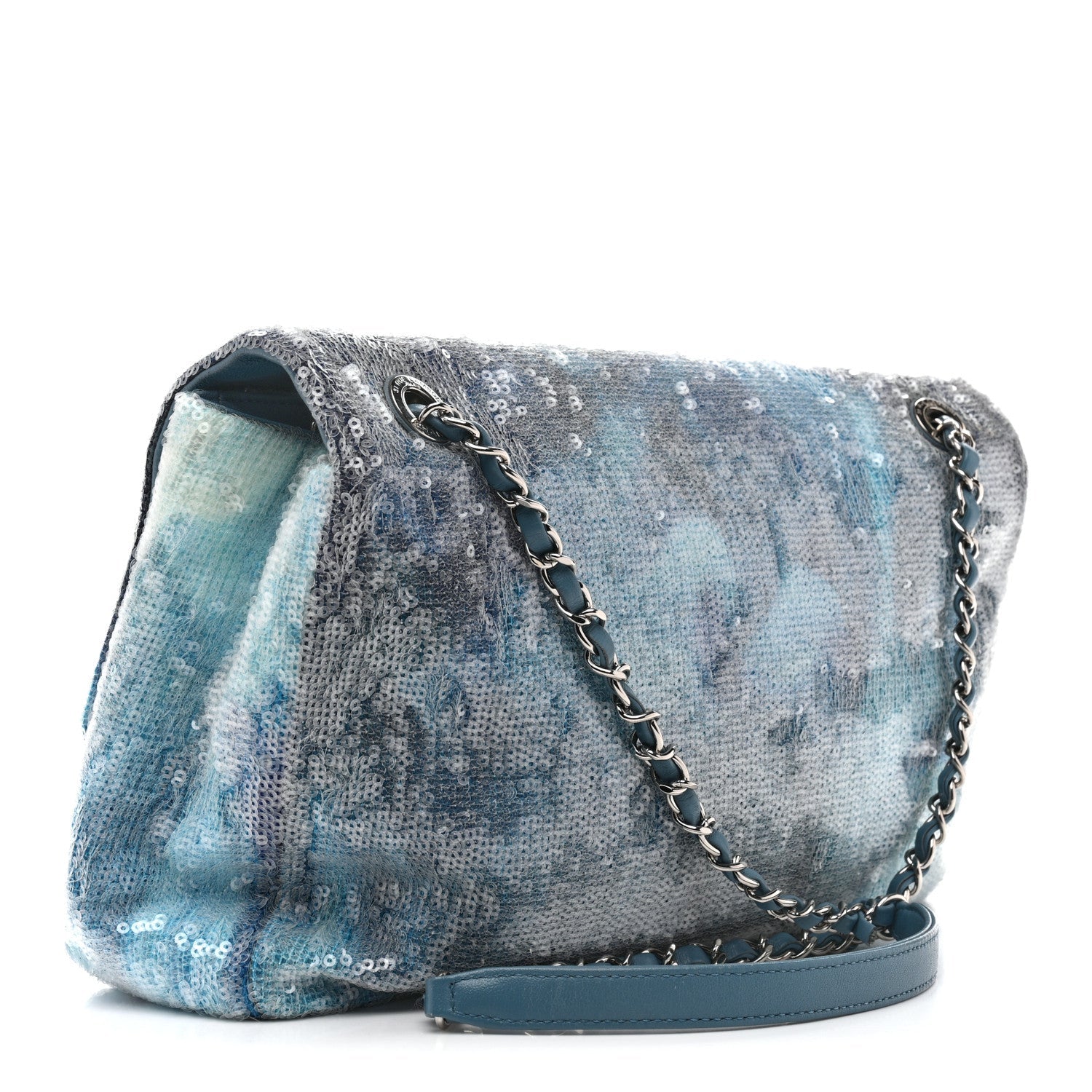 Chanel Sequin Large Waterfall Flap Light Blue