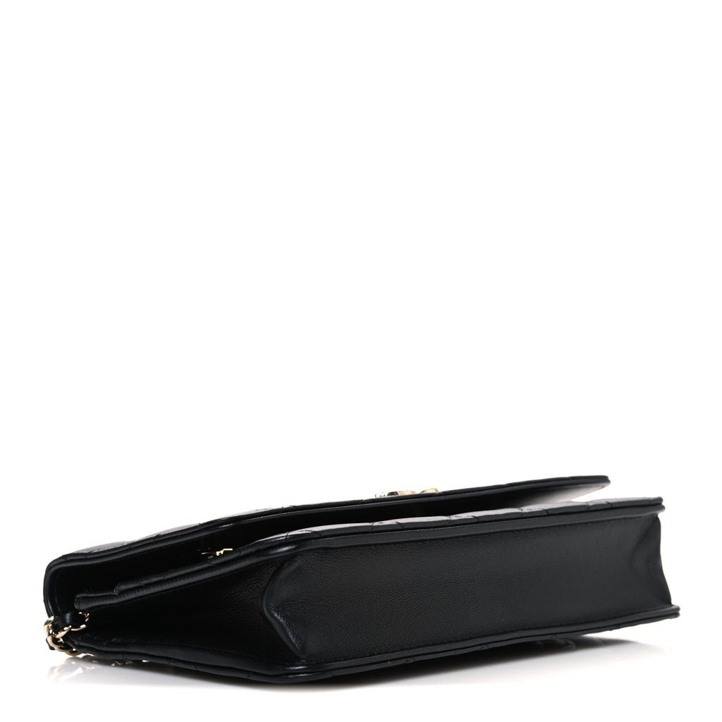 Chanel Lambskin Pearl Strass Quilted CC Wallet on Chain WOC Black