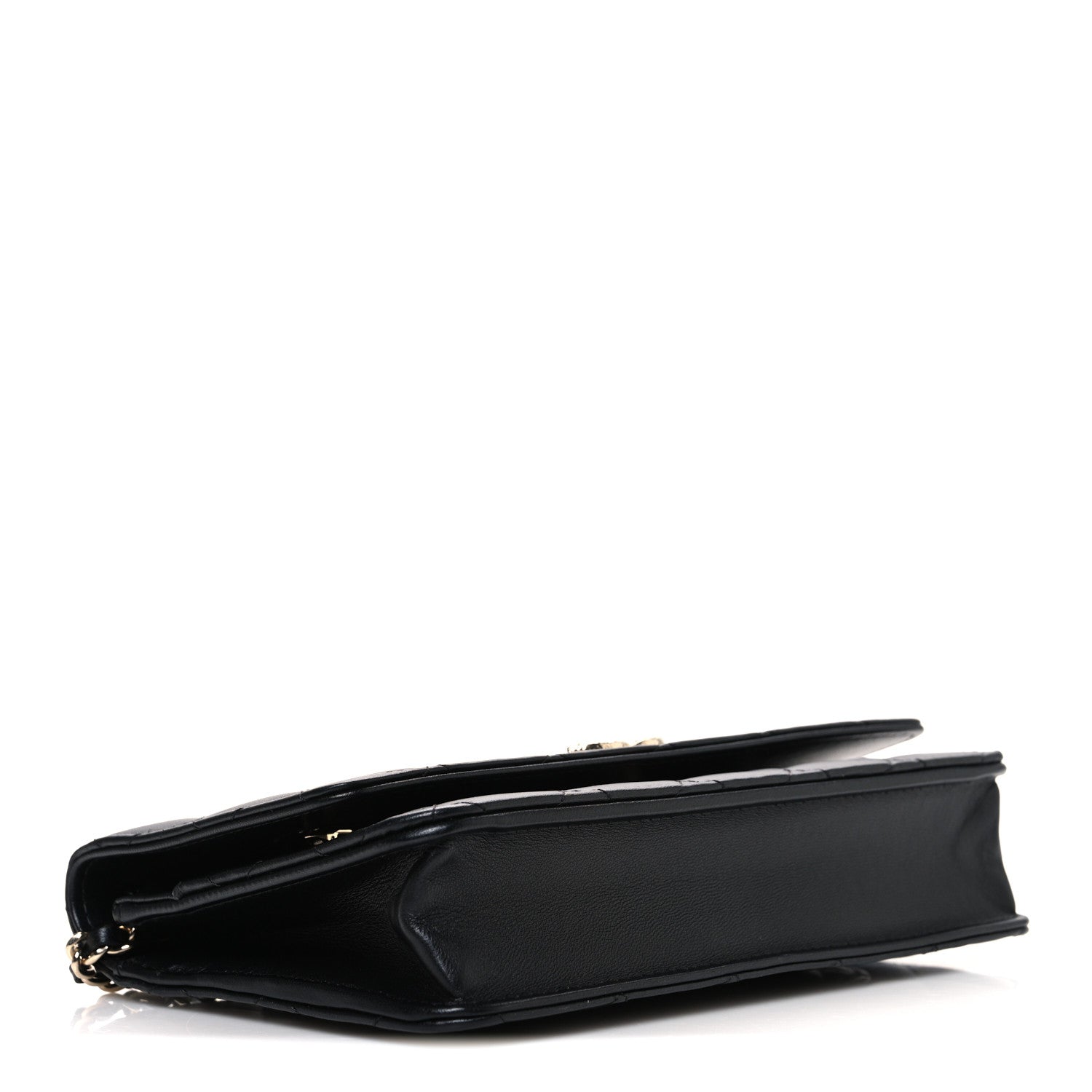 Chanel Lambskin Pearl Strass Quilted CC Wallet on Chain WOC Black