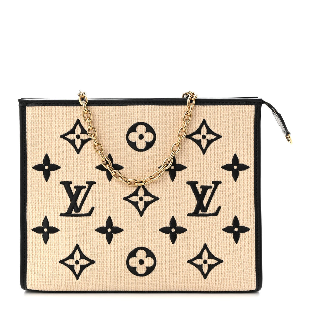 Louis Vuitton Raffia Calfskin Monogram Toiletry Pouch 26 On Chain Beige Black