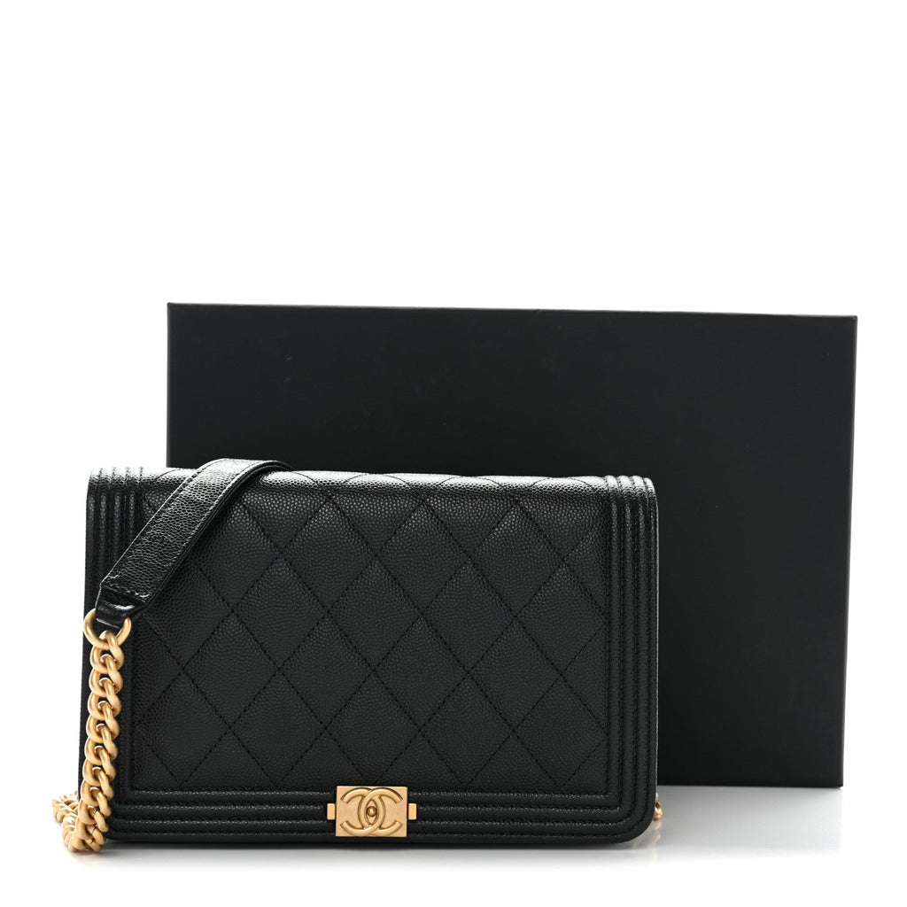 Chanel Caviar Quilted Boy Wallet On Chain WOC Black