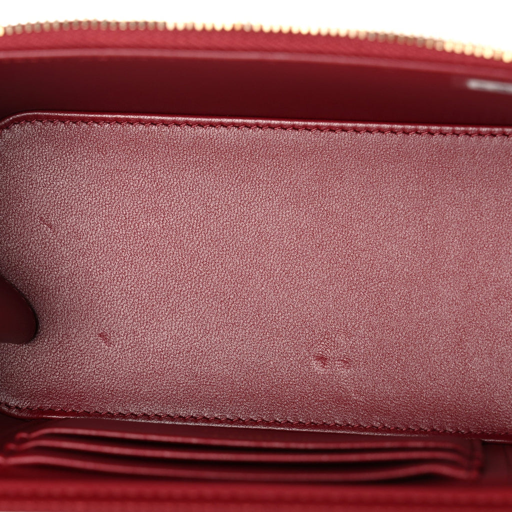 Chanel Lambskin Quilted Small Top Handle Vanity Case With Chain Burgundy