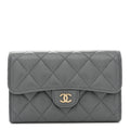 Caviar Quilted Medium Flap Wallet Grey