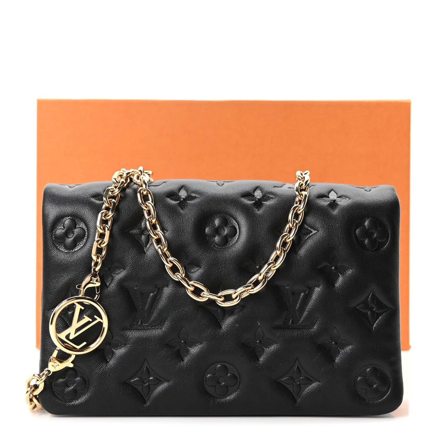 Louis Vuitton Lambskin Embossed Monogram Pochette Coussin Black