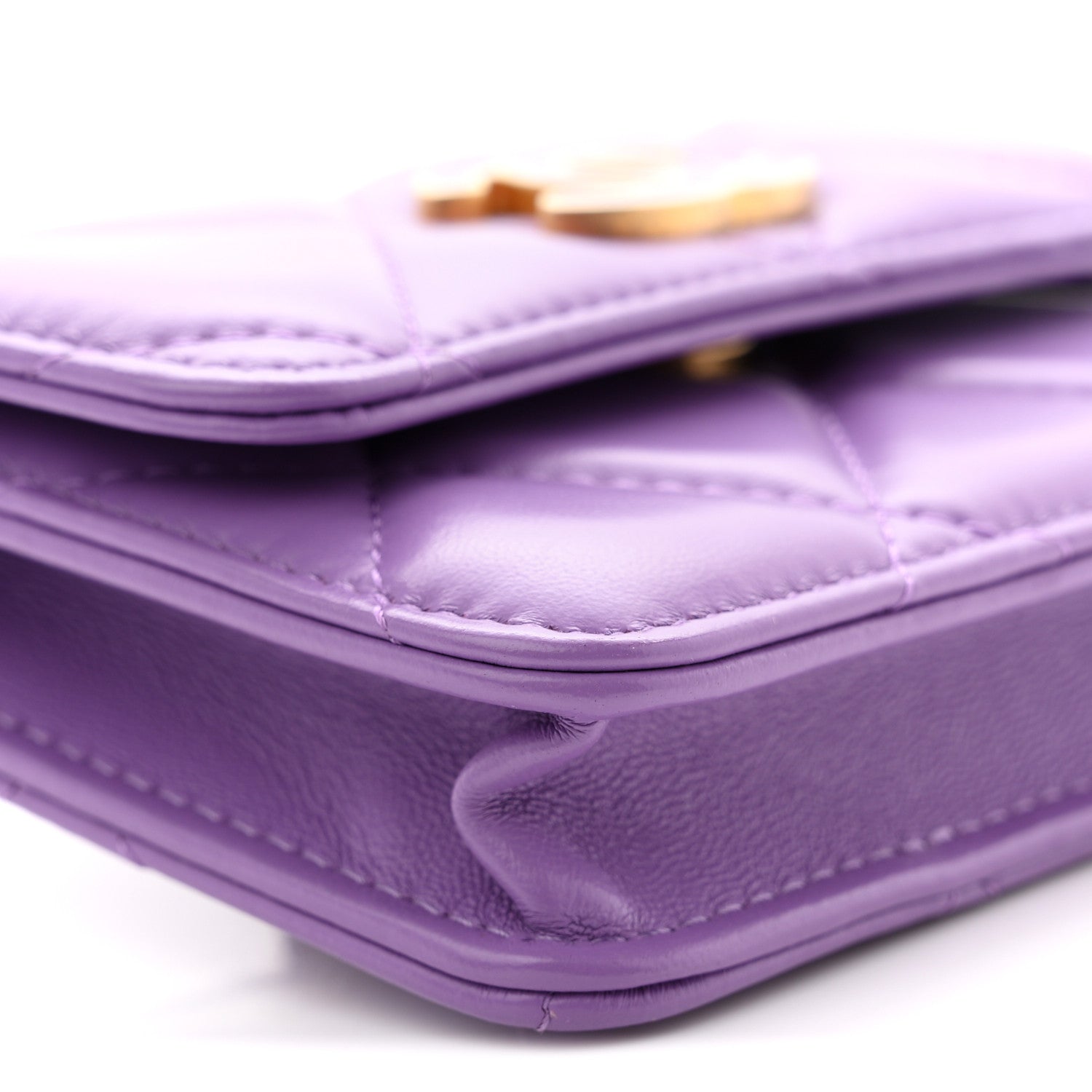 Chanel Lambskin Enamel Quilted Pending CC Flap Belt Bag Purple