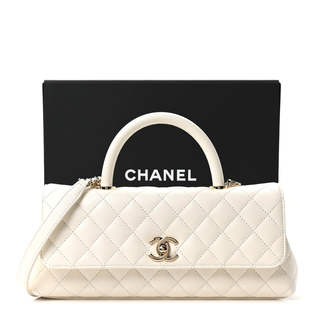 Chanel Caviar Quilted Maxi East West Coco Handle Flap White
