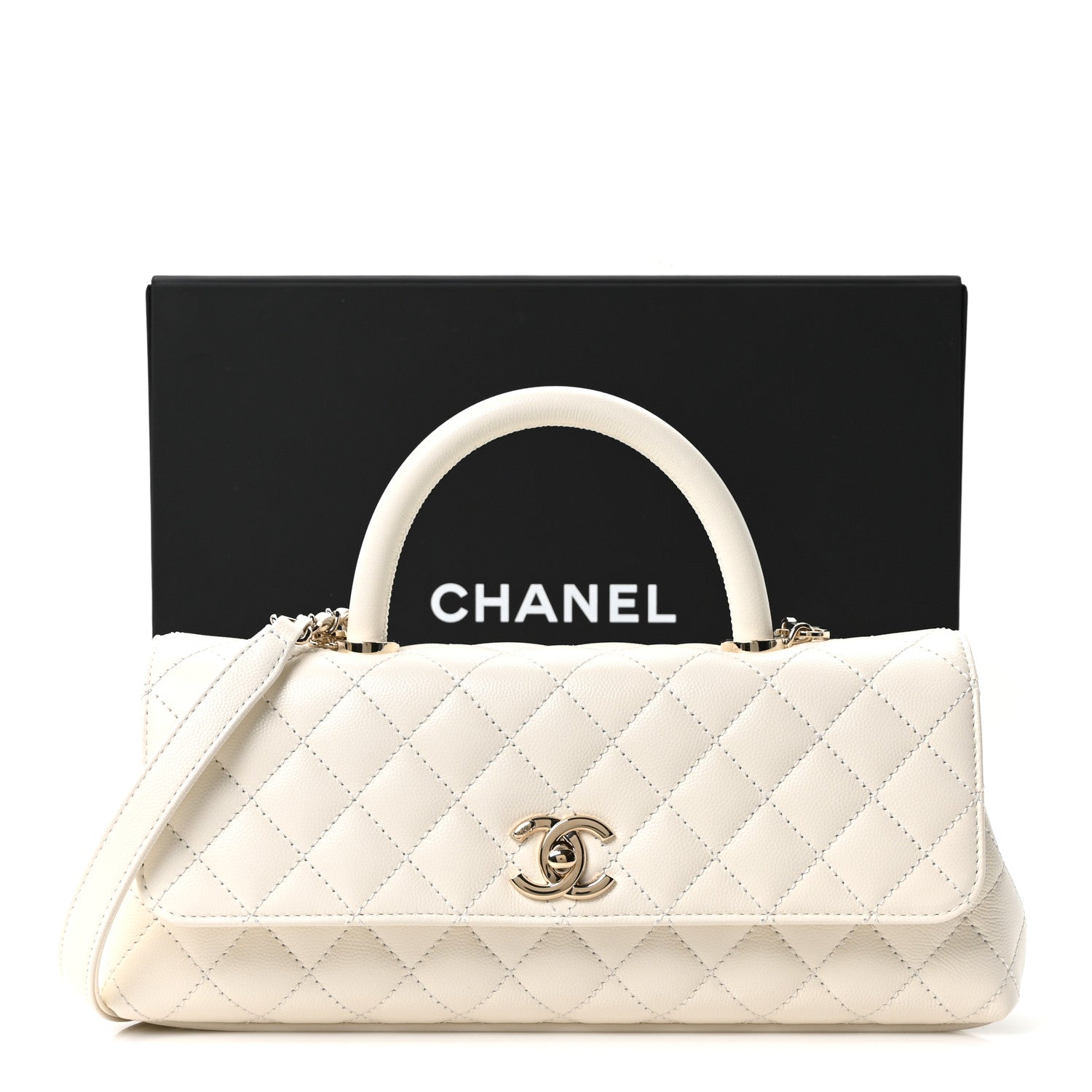 Chanel Caviar Quilted Maxi East West Coco Handle Flap White