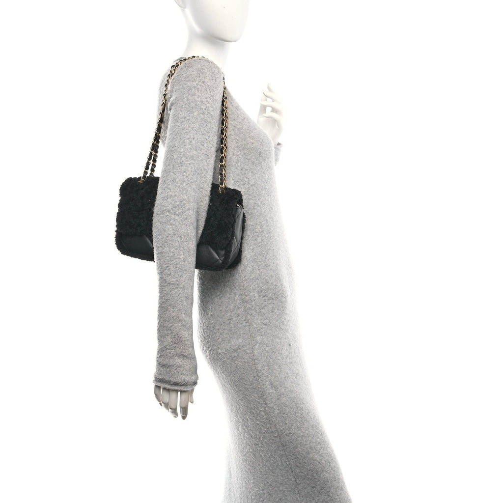 Chanel Shearling Lambskin Quilted Furry Coco Flap Black