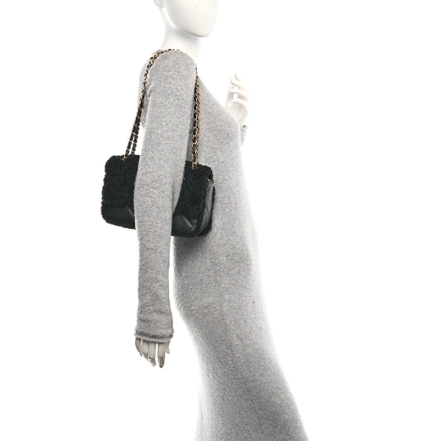 Chanel Shearling Lambskin Quilted Furry Coco Flap Black