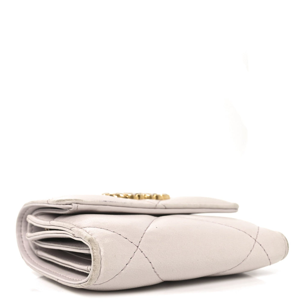 Goatskin Quilted Chanel 19 Small Flap Wallet Light Purple