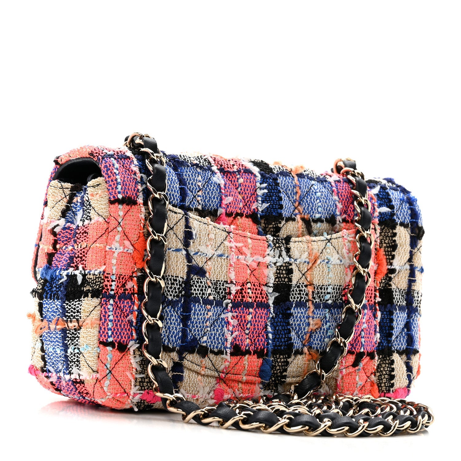 Chanel Tweed Quilted Mini Rectangular Flap Blue Orange Pink