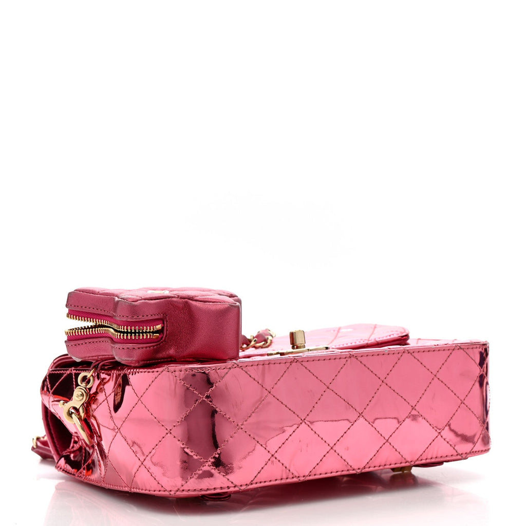 Chanel Mirror Calfskin Metallic Calfskin Quilted Hollywood Boulevard Backpack Pink