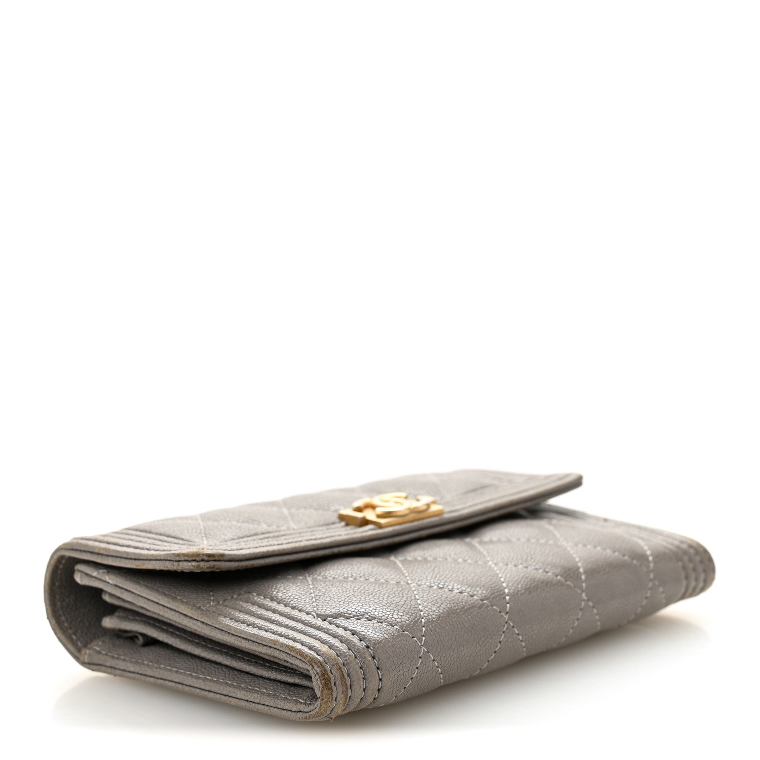 Caviar Quilted Medium Boy Flap Wallet Grey