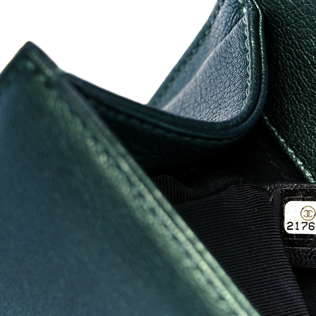 Chanel Iridescent Goatskin Quilted Medium Boy Flap Green