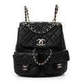 Chanel Calfskin Quilted Medium Duma Pockets Drawstring Backpack Black