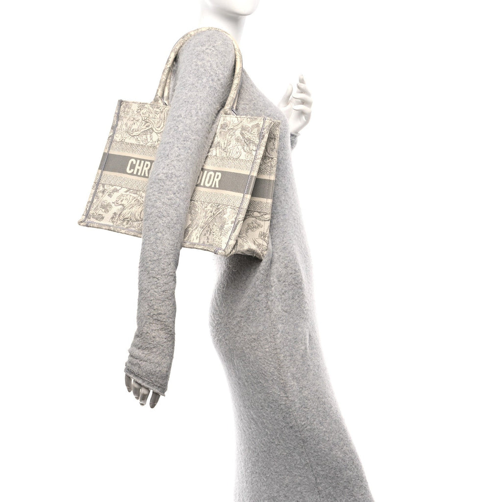 Christian Dior Canvas Embroidered Medium Dioriviera Toile De Jouy Book Tote Gray