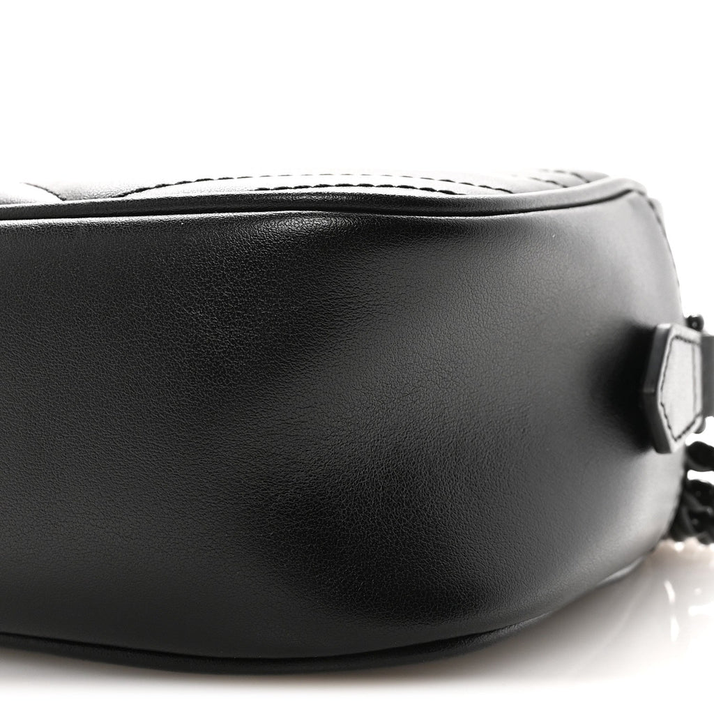 Gucci Calfskin Matelasse Monochrome Small GG Marmont Chain Shoulder Bag Black