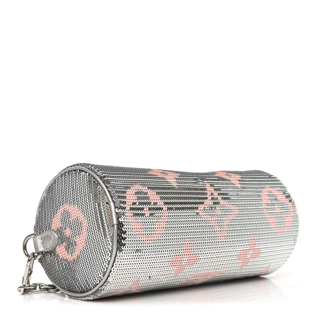 Louis Vuitton Satin Sequin Monogram Giant Papillon Silver Pink