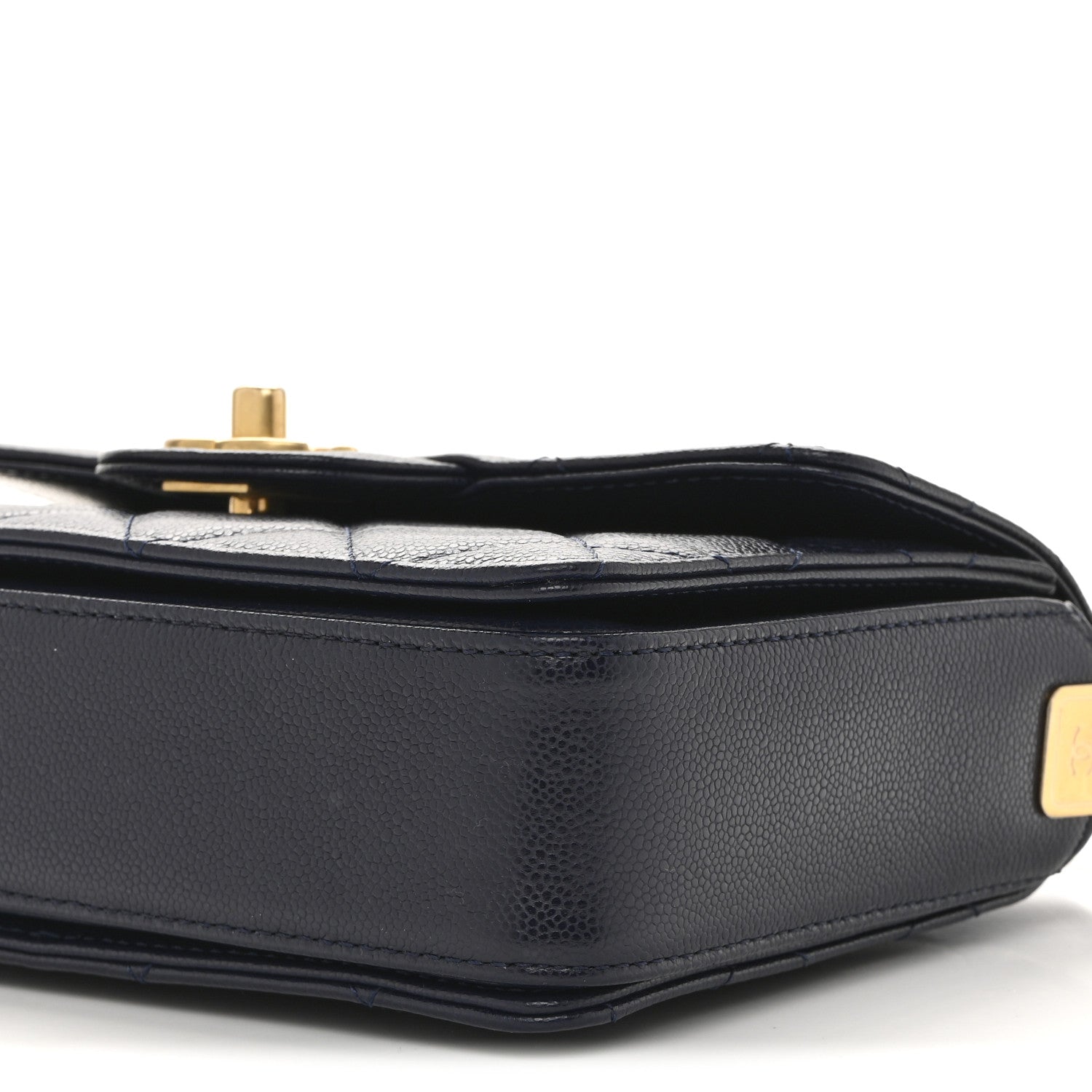 Chanel Shiny Caviar Quilted Mini Top Handle Flap Navy Blue
